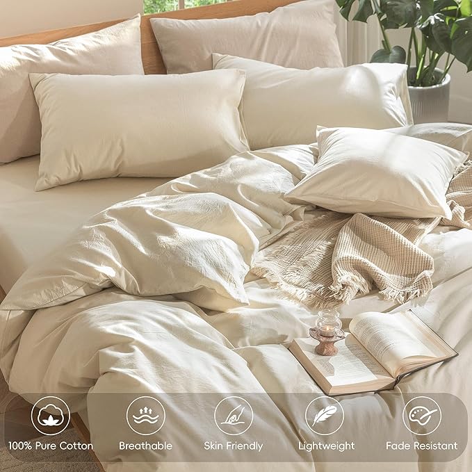 MooMee Bedding Duvet Cover Set 100% Washed Cotton Linen Like Textured - Image 4