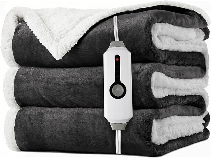LaffyLo Heated Throw Blanket 50 x 60, Fast Heating Electric Blanket, Dual-Sided by LAFFYLO