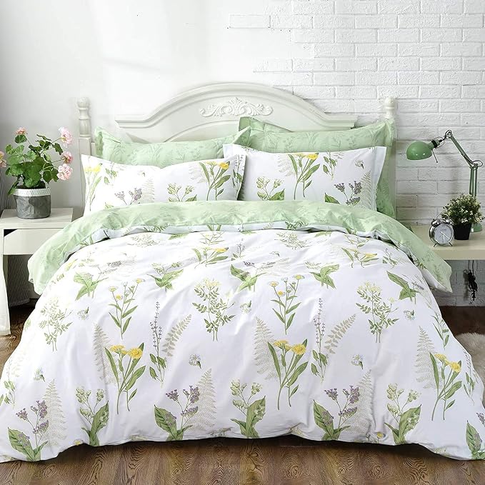 FADFAY Girls Floral Bedding Twin Duvet Cover Set Premium 100% Cotton Green - Image 5