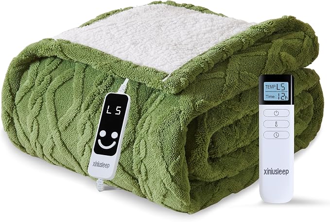 Heated Blanket Electric Blanket 62"x84", Soft Taffeta Sherpa Electric Throw by XINIUSLEEP