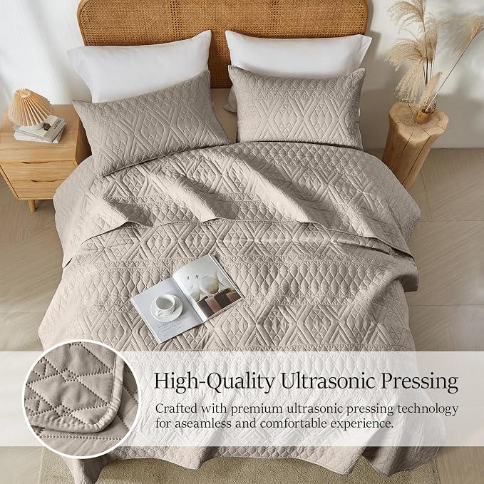 akkialla Twin Quilt Set, Taupe Lightweight Microfiber Bedspread Coverlet - Image 3
