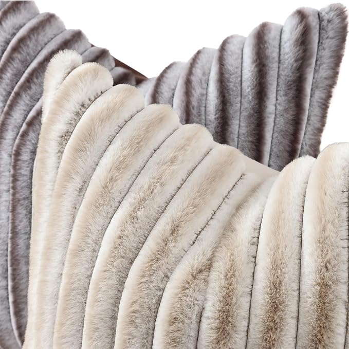 decorUhome Cozy Faux Fur Throw Pillow Covers 18x18 Set of 2 Decorative Soft - Image 2