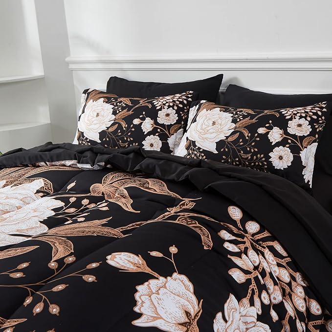 Yogeneg 7 Piece Bed in a Bag King Size Comforter Set Botanical Floral Bedding - Image 2