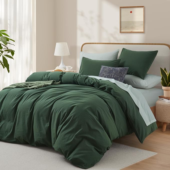LOVQUE Bedding Duvet Cover Queen Size, 100% Washed Cotton Linen Like Natural - Image 2