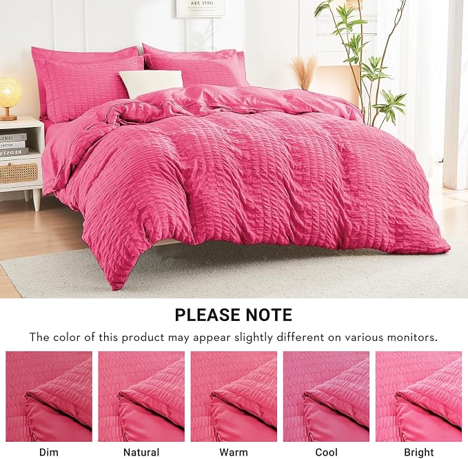 HYMOKEGE Hot Pink Queen Comforter Set Seersucker 7 Pieces, All Season Luxury - Image 5