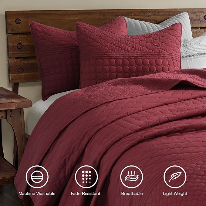 HORIMOTE HOME Burgundy Red King Size Quilt Set - Image 2