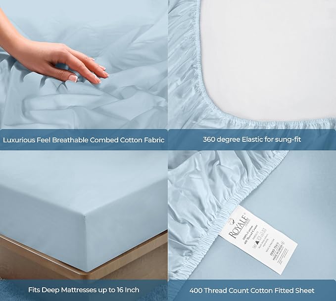 Royale Linens 400 Thread Count 100% American Grown Cotton Fitted Sheet King Size - Image 5