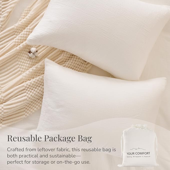 Off White Twin Duvet Cover, 100% Sandwashed Cotton Soft Twin Size Duvet Cover - Image 6