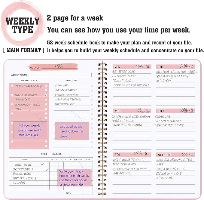 Undated Weekly Planner- Weekly Goals Notebook, A5 To Do List Planner, Habit - Image 3