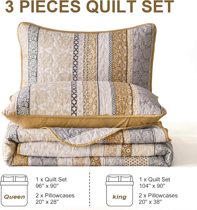 WONGS BEDDING Boho Quilt Set King Size, Lightweight Bedspread Coverlet Bedding - Image 8
