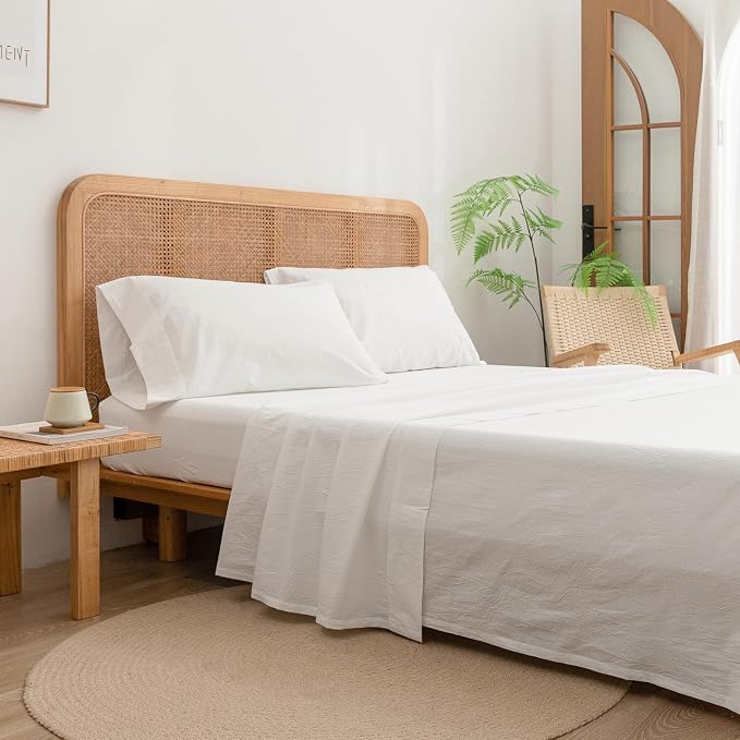 BESTOUCH Flat Sheet Only 100% Washed Cotton Linen Feel Wrinkle-Free, - Image 4