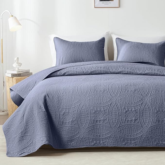 akkialla Twin Quilt Set, Bluish Grey Ultrasonic Twin Quilt Bedding Set by akkialla