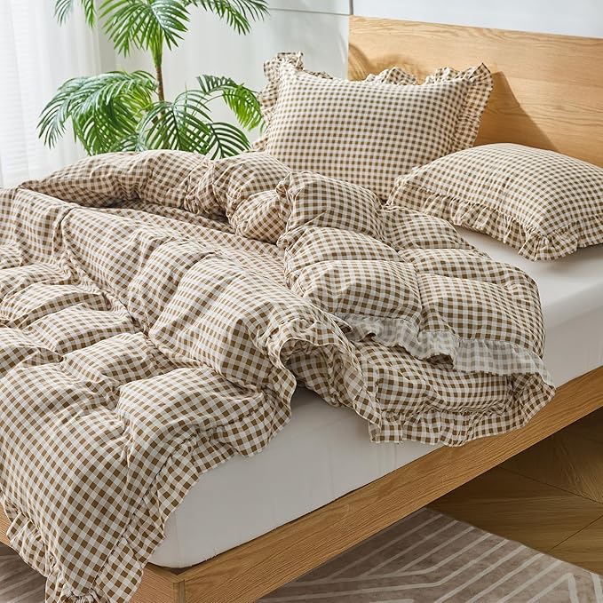 Gingham Duvet Cover Twin Size, 2 Pieces Soft Breathable Microfiber Plaid - Image 4