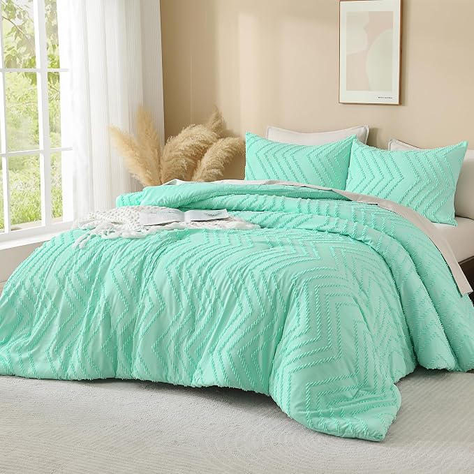 Andency Mint Green Comforter Set Full Size, Boho Soft Warm Tufted Neutral - Image 6