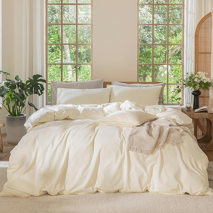 MooMee Bedding Duvet Cover Set 100% Washed Cotton Linen Like Textured by MOOMEE