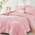 HYMOKEGE Pink California King Comforter Set Seersucker 7 Pieces, All Season by HYMOKEGE