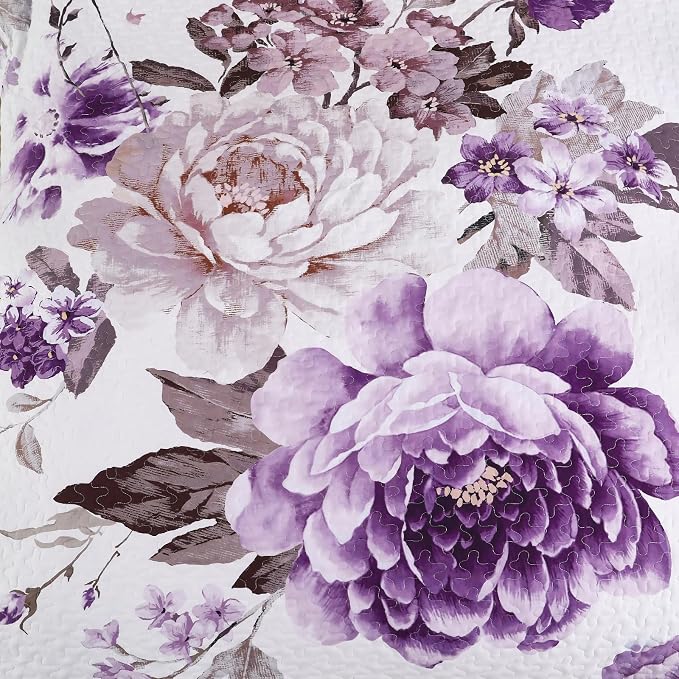 WONGS BEDDING Floral Quilt Set Purple Full, Quilted Printed Lightweight - Image 9