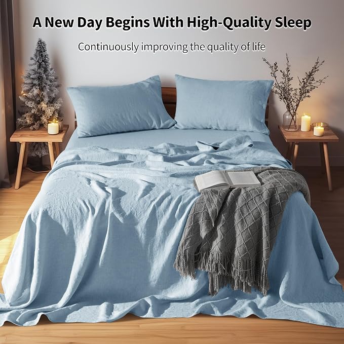 LBRO2M 100% Pure Linen Sheet Set Deep Pocket Up to 16" Bed Sheets Sets - Image 3