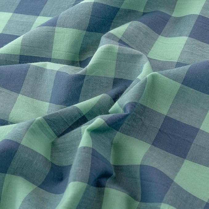 mixinni Green Gingham Grid Duvet Cover Twin, 100% Washed Cotton Modern - Image 6