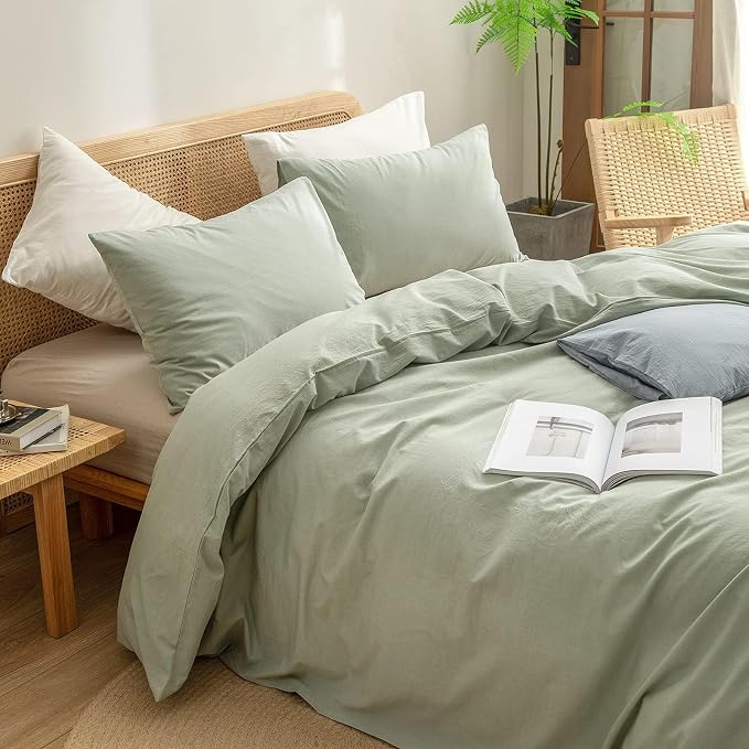 BESTOUCH Duvet Cover Set 100% Washed Cotton Linen Feel Super Soft Comfortable - Image 2