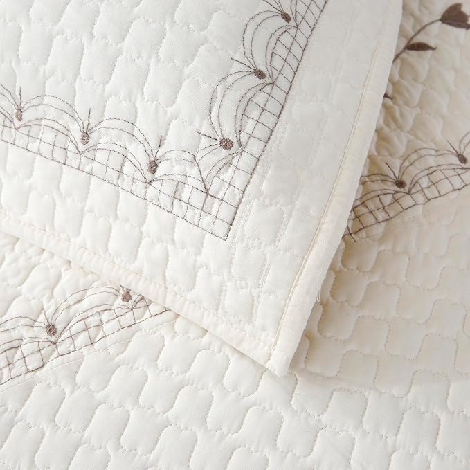 ROOMLIFE Quilt Set King Size 3D Floral Embroidery Pattern 3-Piece Cotton - Image 7