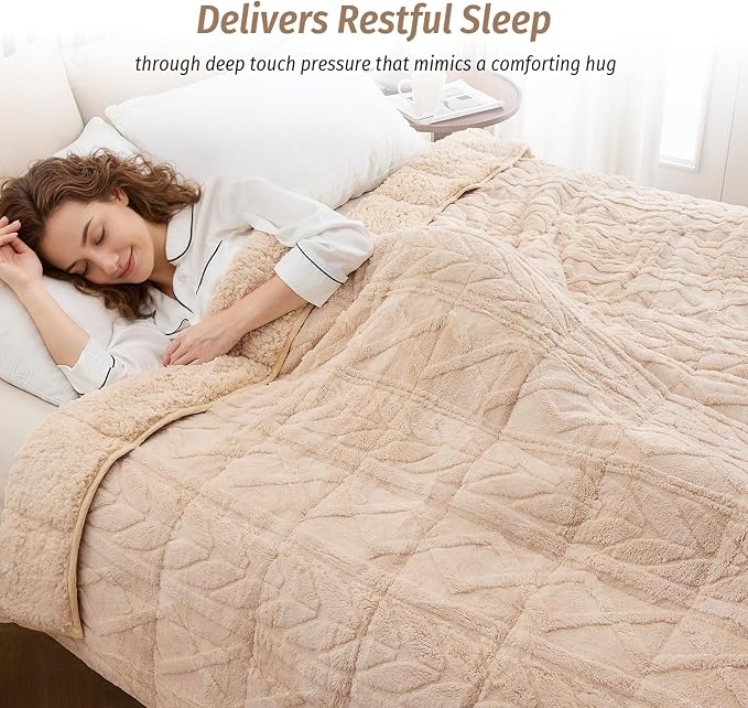 Wemore Jacquard Fleece Weighted Blanket Twin Size 60" x 80" 15lbs, Ultra Soft - Image 2