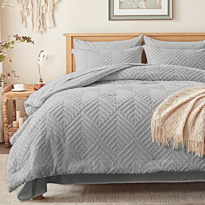 Zzlpp Twin Comforter Set 5 Pieces, Light Grey Tufted Bed in a Bag - Image 8