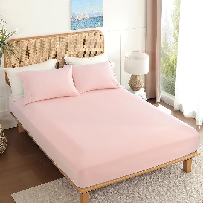 Pink King Sheet Set 4 Piece, Soft Breathable Cooling Microfiber Bed Sheets - Image 7