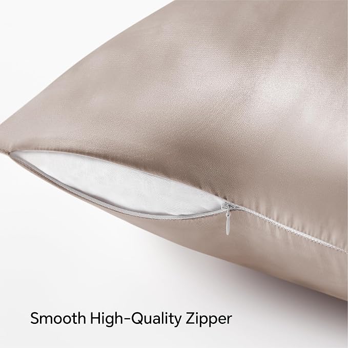 BEDELITE Satin Pillowcase with Zipper, Rose Taupe King Size Pillow Cases Set of - Image 5