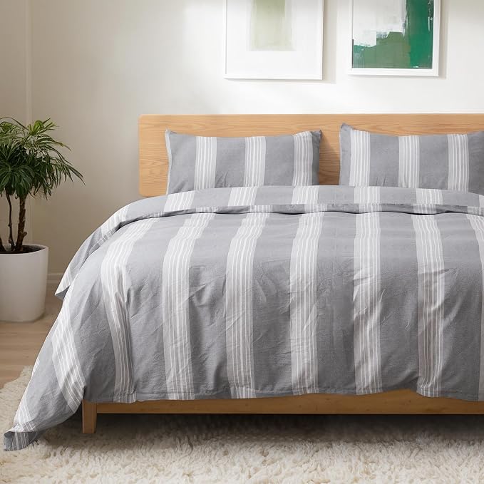 TOCOMOA Striped Duvet Cover Set 100% Natural Cotton Soft Comfy Breathable 3 by TOCOMOA