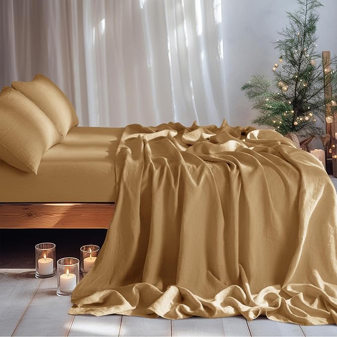 LBRO2M 100% Pure Linen Sheet Set Deep Pocket Up to 16" Bed Sheets Sets - Image 3