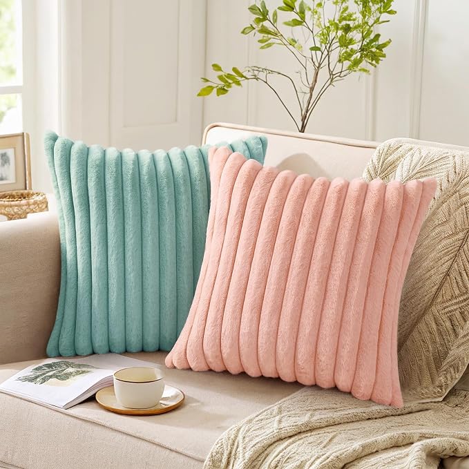 Pallene Faux Fur Plush Throw Pillow Covers 18x18 Set of 2, Luxury Soft Fluffy - Image 5