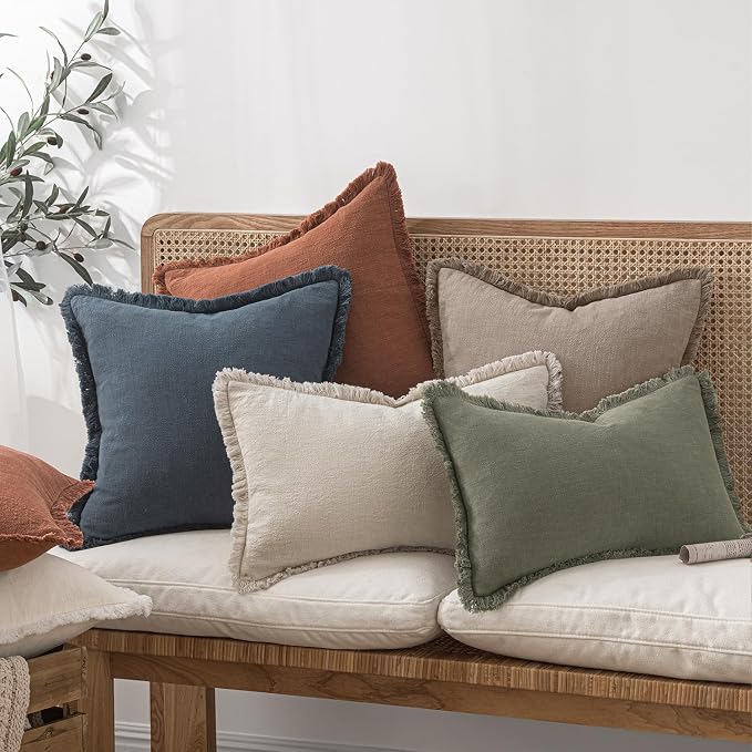 MIULEE Decorative Throw Pillow Covers Neutral Linen Fringe Throw Pillows Set of - Image 7