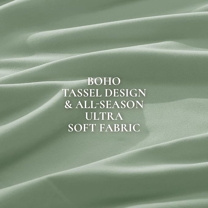 Andency Sage Green Tassel Comforter Set Full, 3 Pieces Boho Farmhouse Shabby - Image 9