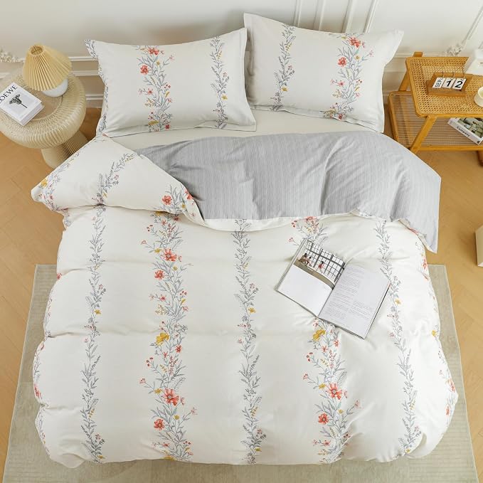 OAITE Duvet Cover Set Twin Size Floral Pattern Ultra Soft 100% Cotton Duvet - Image 4