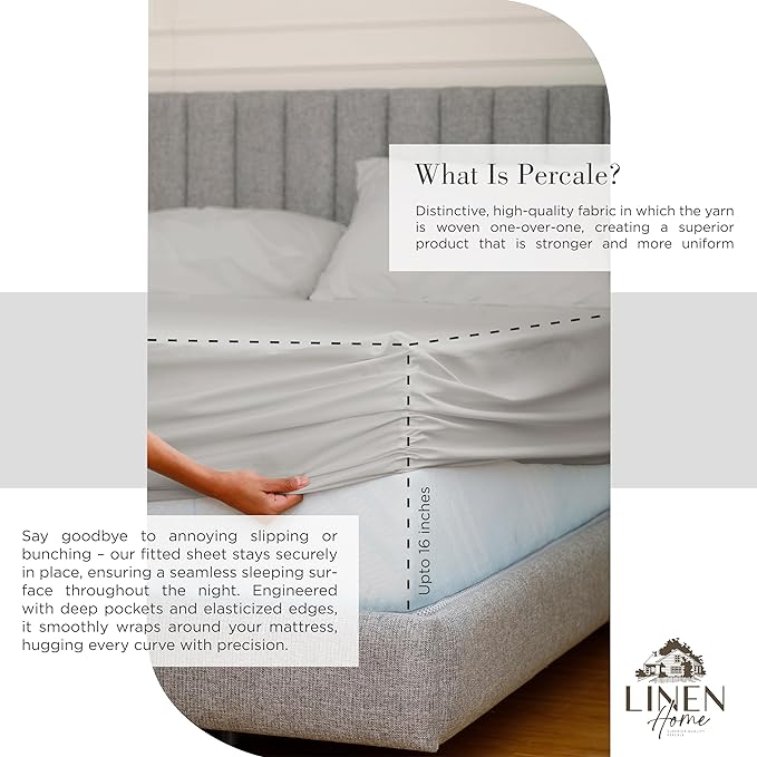 Linen Home 100% Cotton Percale Sheets Queen Size, Deep Pocket, 4 Pieces Set - Image 4