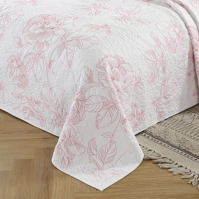 ROOMLIFE Quilt Set Full Size 3D Floral Embroidery Pattern 3-Piece Cotton - Image 2