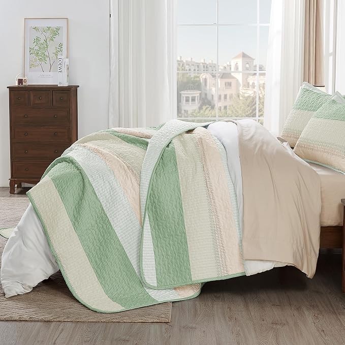 Andency California King Quilt Set Mint Pink, 3 Pieces Ultra Soft Lightweight - Image 2