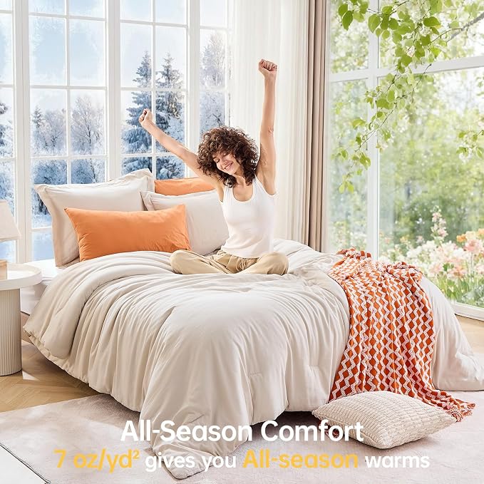 MUXHOMO Beige King Size Comforter Set, All Season Ultra Soft Down Alternative - Image 4