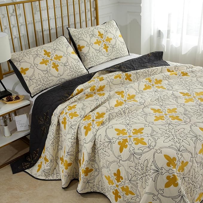 ROOMLIFE Quilt Set King Size 3D Floral Iris Embroidery Pattern 3-Piece Cotton - Image 4