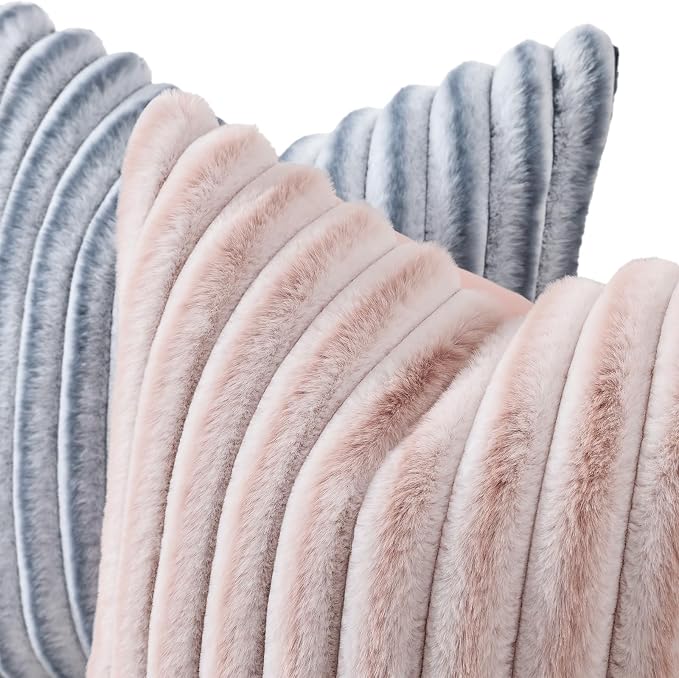 decorUhome Summer Cozy Faux Fur Throw Pillow Covers 22x22 Set of 2 Decorative - Image 2