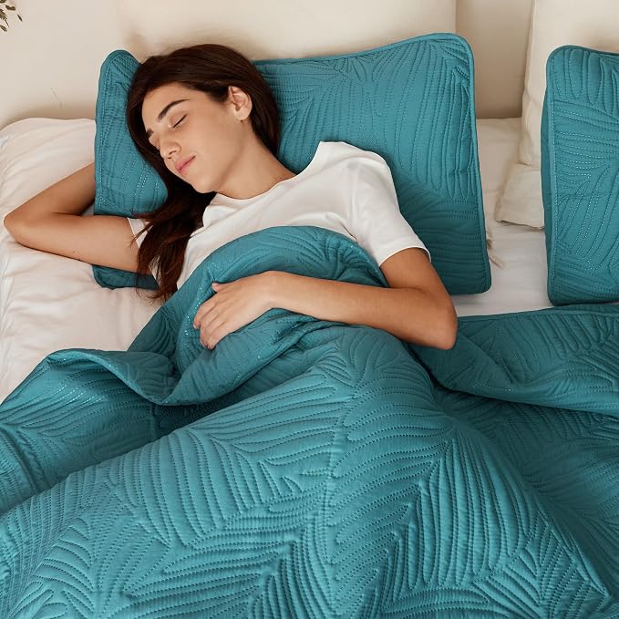 Exclusivo Mezcla King Size Quilt Bedding Set, Lightweight Teal Quilts King Size - Image 4