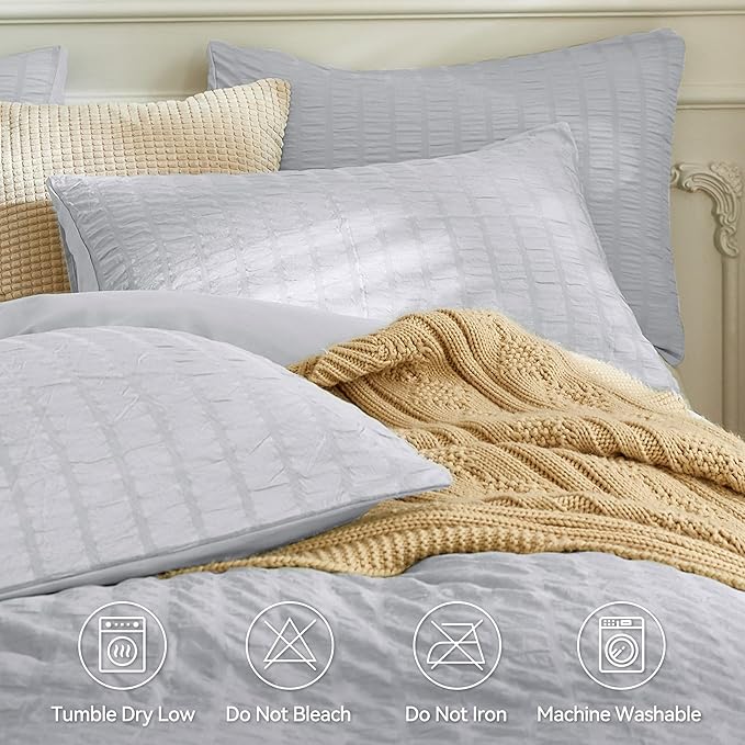 JELLYMONI Light Grey Duvet Cover Full Size, Soft Breathable Seersucker Duvet - Image 4