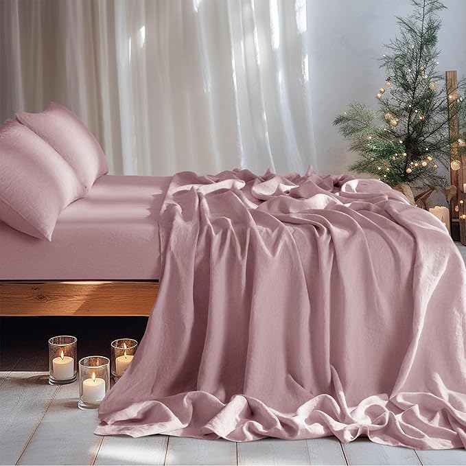LBRO2M 100% Pure Linen Sheet Set Deep Pocket Up to 16" Bed Sheets Sets - Image 3