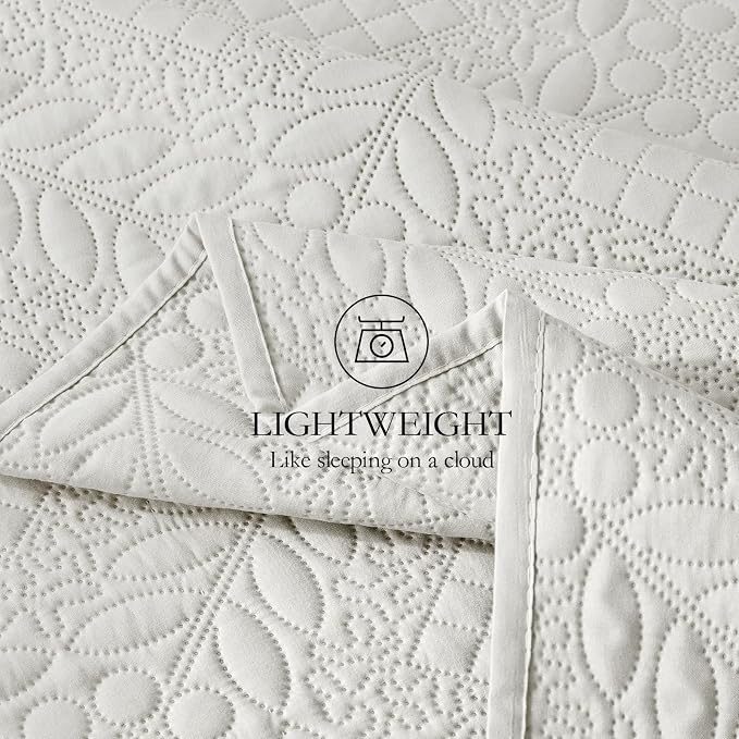 FLYMME Full Queen Quilt Bedding Set, Lightweight Beige White Bedspreads - Image 6