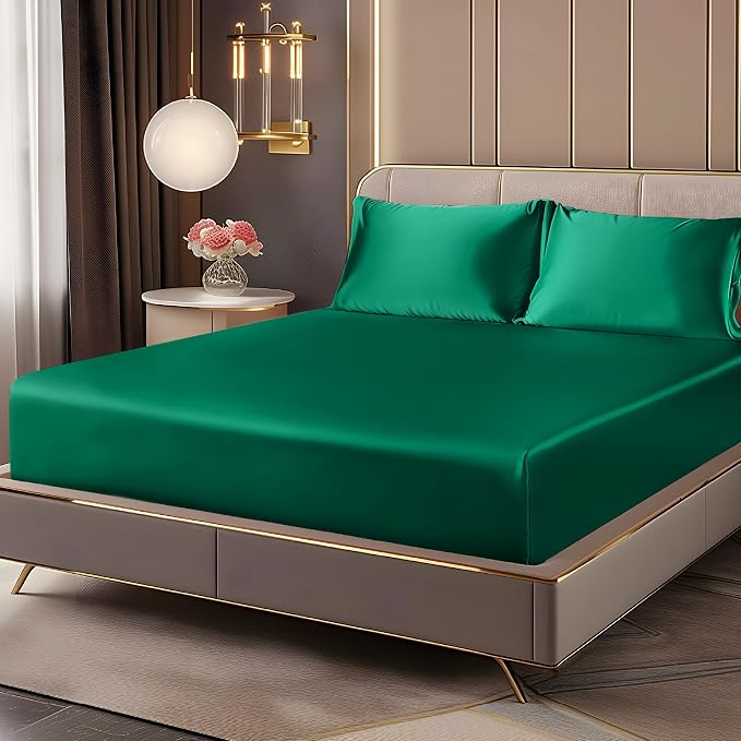 BEDELITE Satin Fitted Sheet and Pillowcases Set, Luxury Soft Similar to Silk by BEDELITE