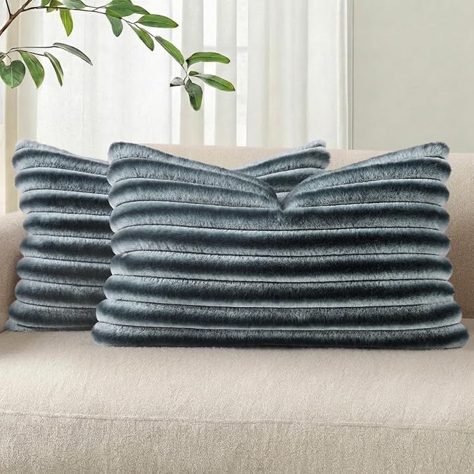Pallene Faux Fur Plush Lumbar Throw Pillow Covers 12x20 Set of 2, Luxury Soft by PALLENE