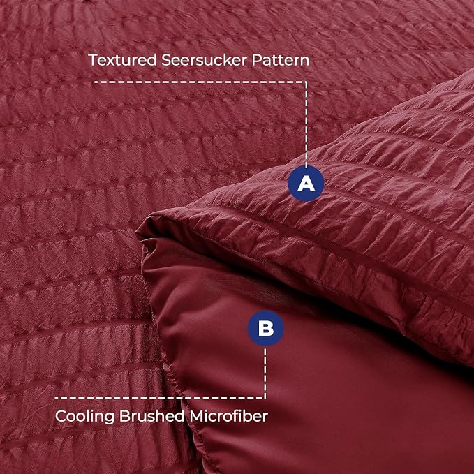 HYMOKEGE Burgundy Twin XL Comforter Set Seersucker 5 Pieces, All Season Luxury - Image 4
