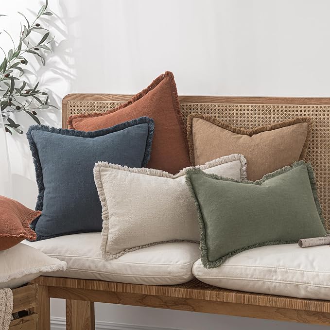 MIULEE Decorative Throw Pillow Covers Neutral Linen Fringe Throw Pillows Euro - Image 5