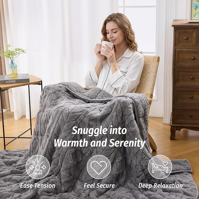 Wemore Jacquard Fleece Weighted Blanket Twin Size 48" x 72" 15lbs, Ultra Soft - Image 5